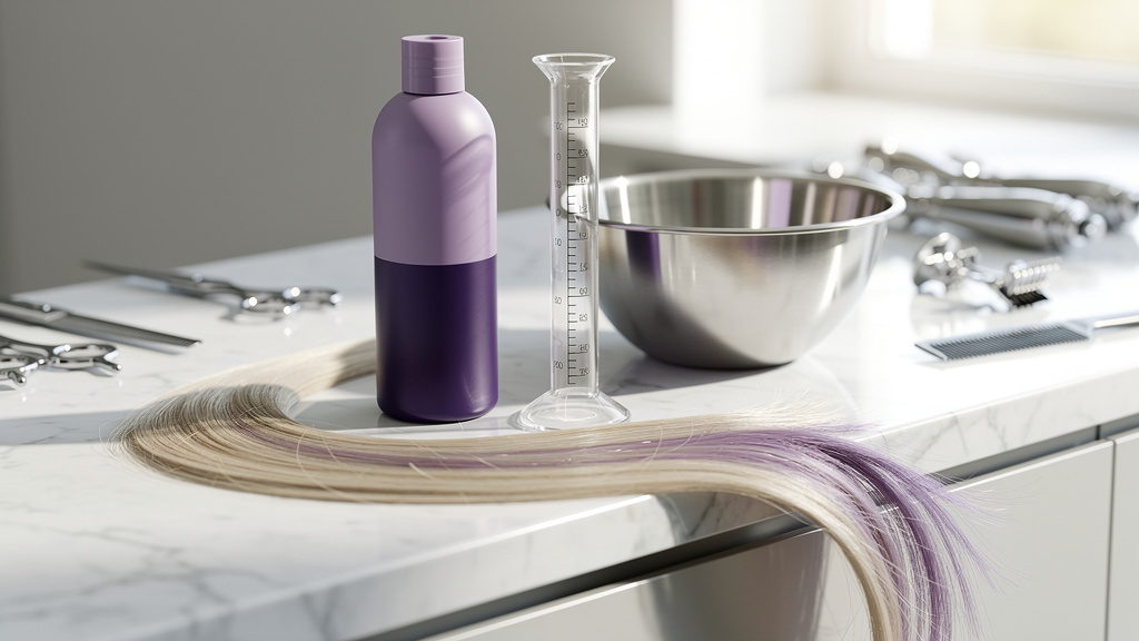 Professional purple shampoo setup showing proper usage and timing