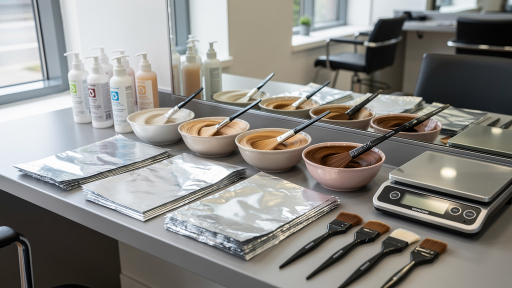 Custom hair color formulation and mixing station setup